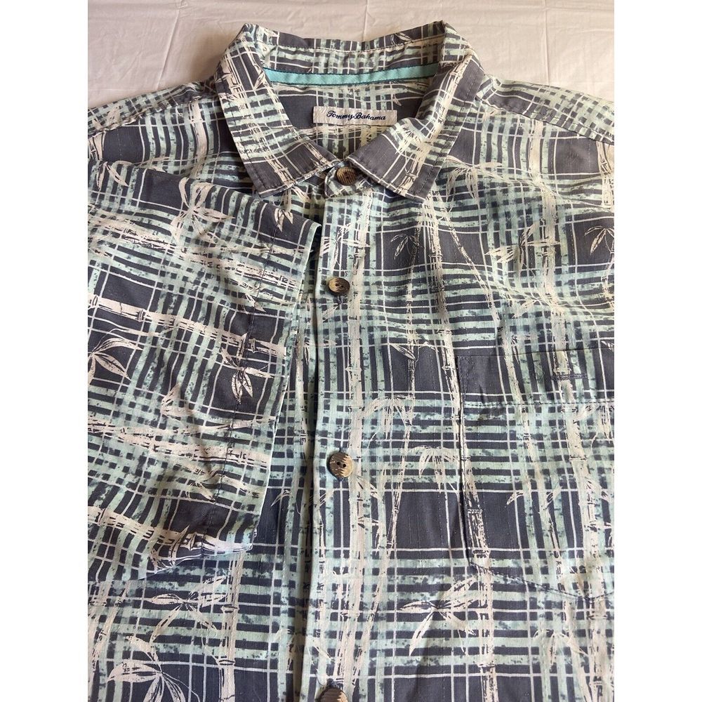 Men's Tommy Bahama‎ Island Zone Silk Blend Gray/Green Plaid With Leafs-Size XL